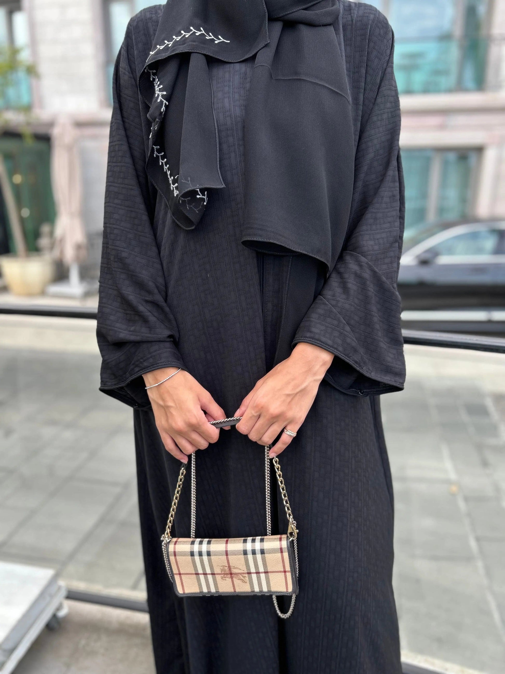 Elit Abaya Mini Zincir Desen Tesettür Kadın Giyim Hubab Abaya