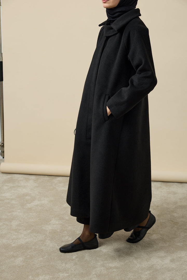 Casual Siyah Kaşe Kaban Hubab Abaya