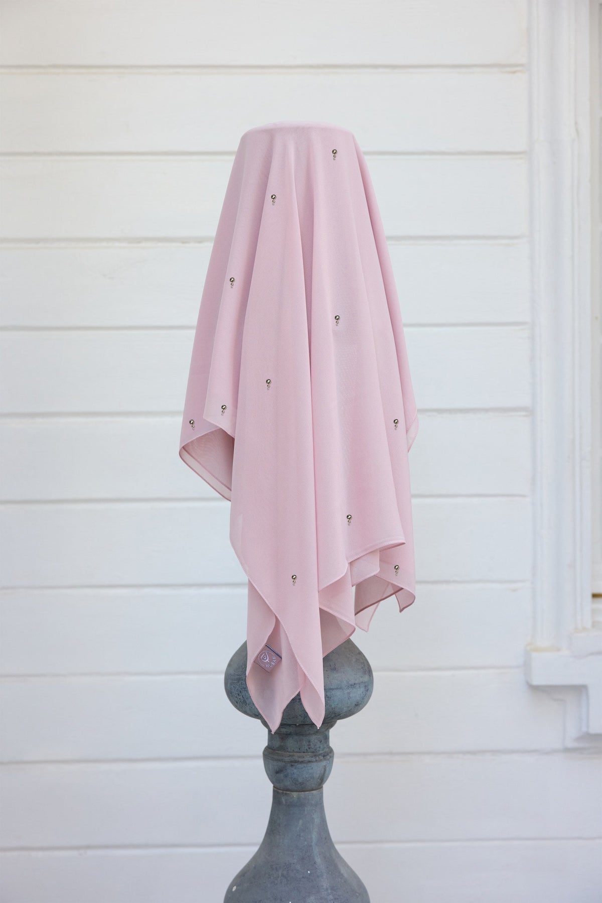 Swarovski Pudra Pembe Japon Şifon Şal Hubab Abaya