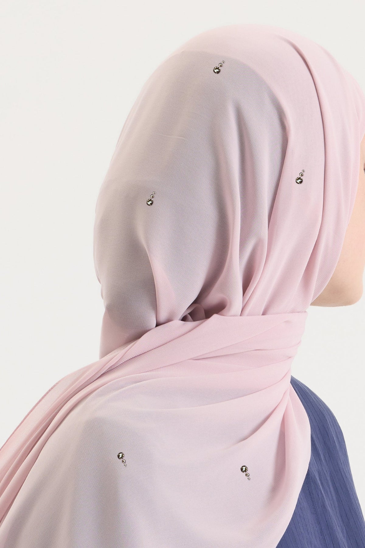 Swarovski Pudra Pembe Japon Şifon Şal Hubab Abaya